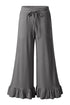 Pull On Elastic High Waist Drawstring Pocket Ruffle Hem Wide Leg Pants